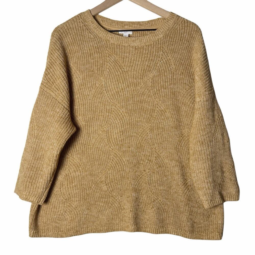 J. Jill Tan Cotton Blend Knit Pullover Sweater Relaxed Drop Shoulder Women's M